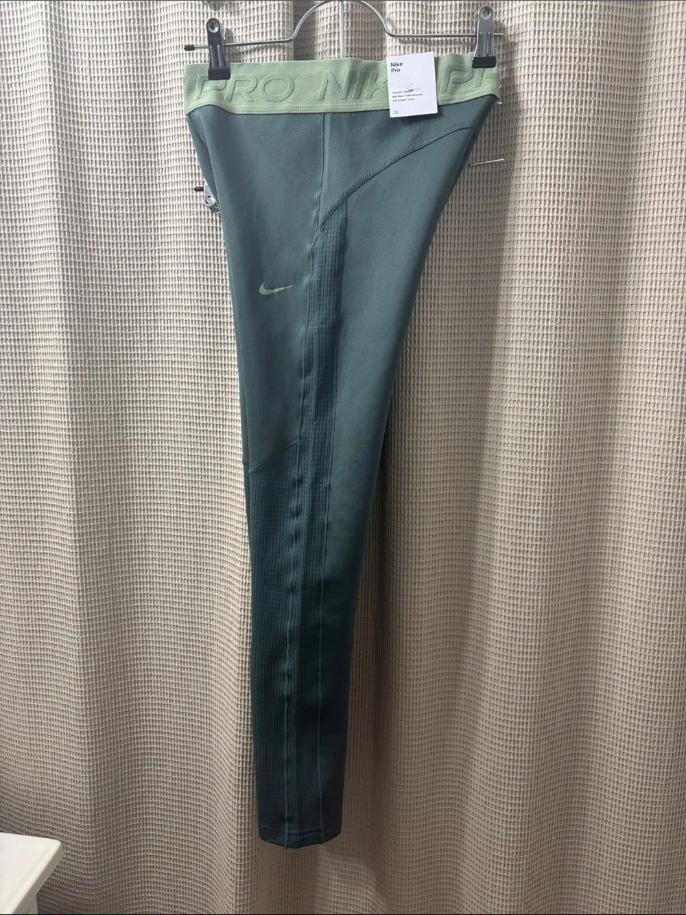 Nike Girls' Dark Teal Leggings with Light Green Waistband